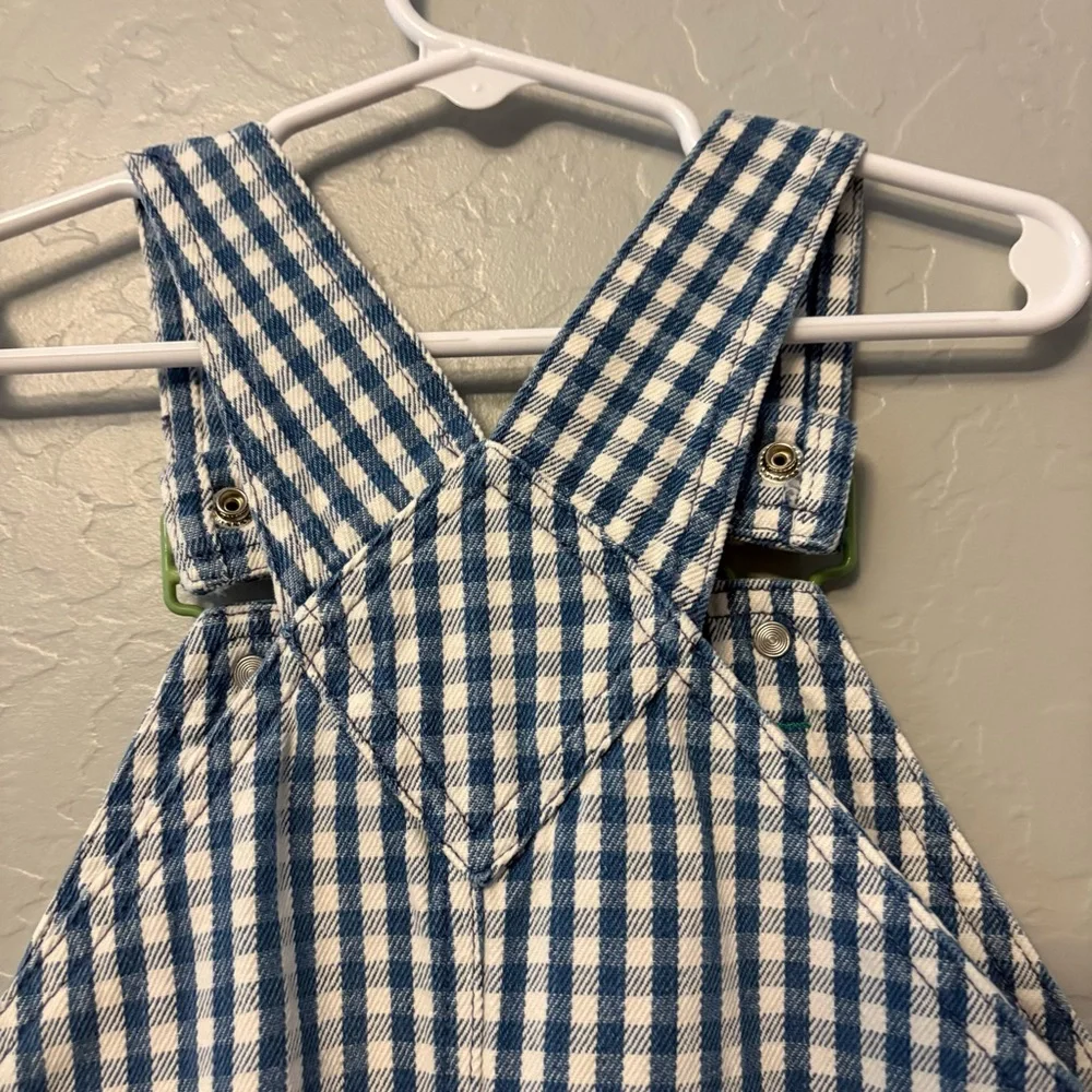 Gymboree rainbow tag vintage blue white plaid check sun shortalls overalls small